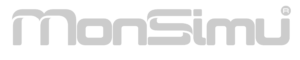 écriture du logo de la marque de châssis de simulation MonSimu en png de couleur grise qui permet de donner une identité au site de vente