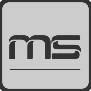 Ecriture du logo simplifié de la marque de châssis de simulation MonSimu de couleur noire sur fond gris qui permet de donner une identité au site de vente